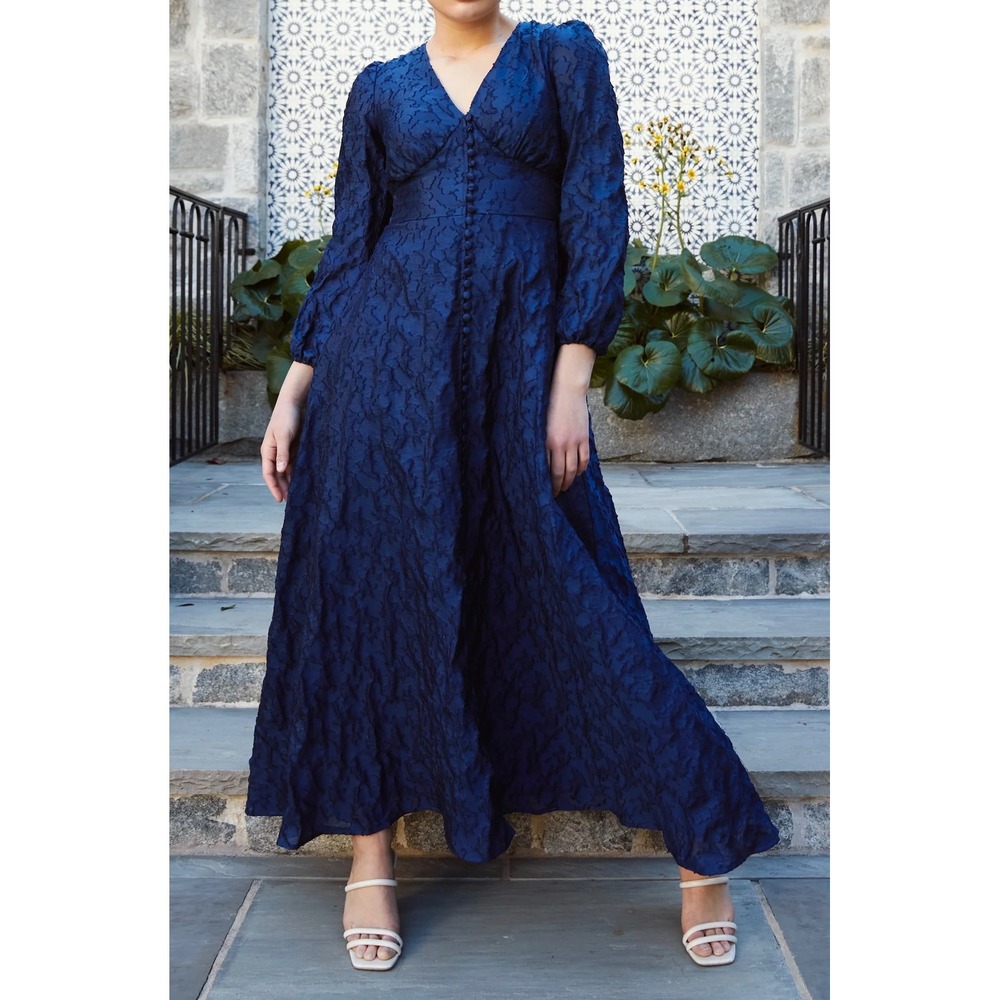 Abbey Glass Maxi Dress Gown Navy Cloud Organza NWT Small Formal Cottagecore
